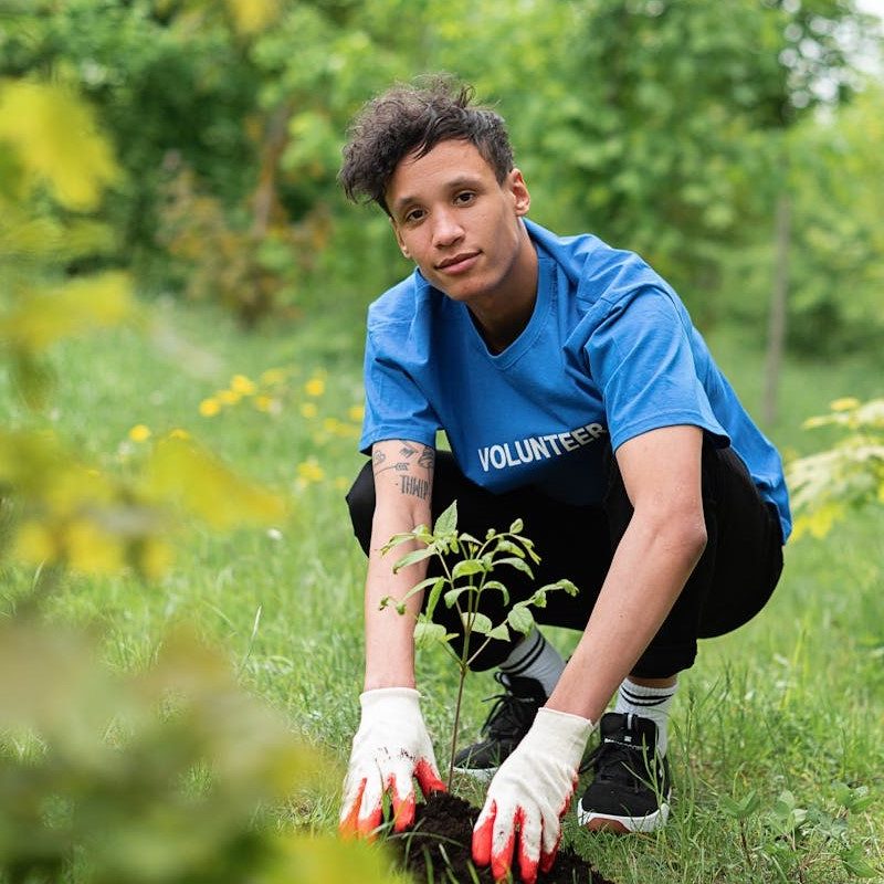 Volontaire qui plante un arbre